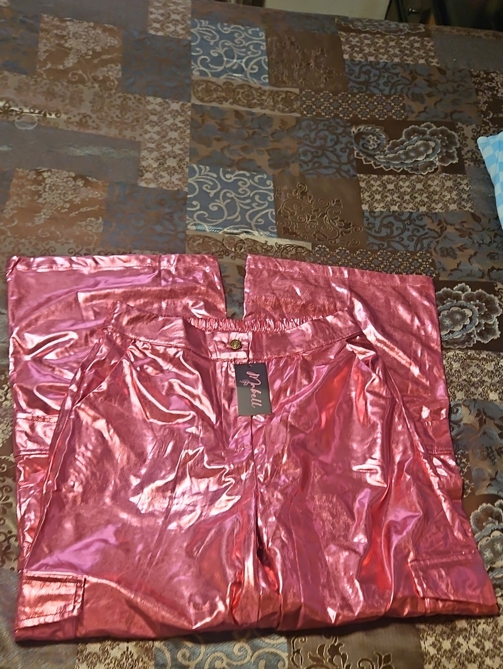 Metallic Pink Wide-Leg Pants